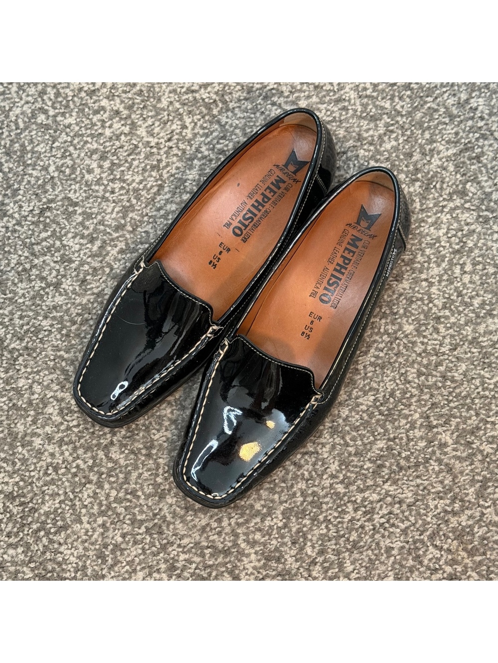 Mephisto Black Patent Leather Loafers Women 8.5 EU 39 Slip On Comfort Shoes